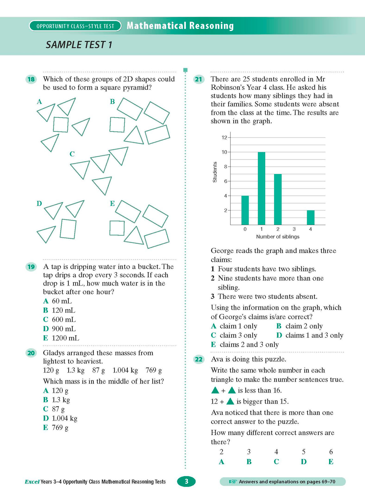 Excel Math Reviewer Excel Opportunity Class Mathematical Reasoning Tests Years 3–4 | Pascal ...
