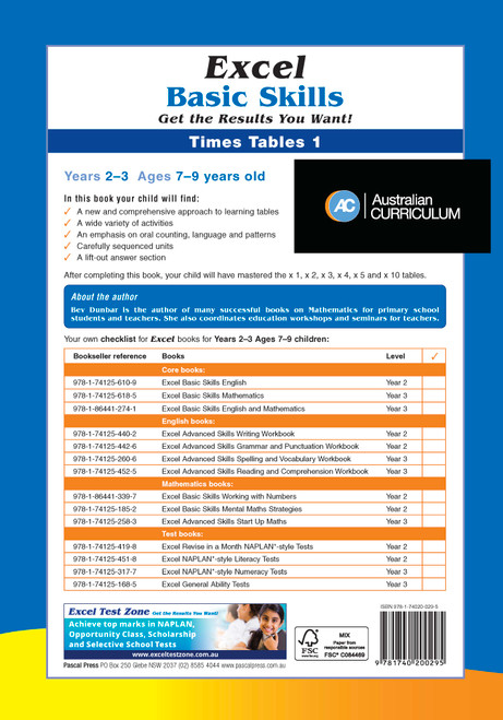 Excel Basic Skills Times Tables 1 Years 2Ã¢â‚¬â€œ3 | Pascal Press