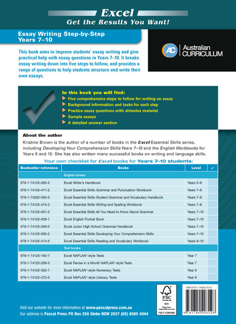 Excel Essential Skills Essay Writing Step-by-Step Years 7-10 | Pascal Press