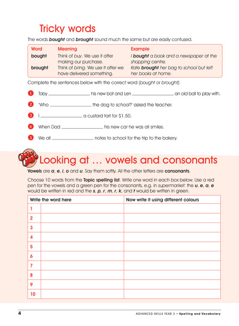 Excel Advanced Skills Spelling and Vocabulary Workbook Year 3 | Pascal ...