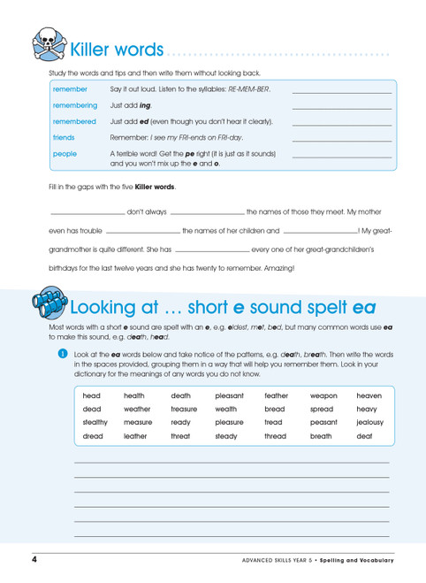 Excel Advanced Skills Spelling and Vocabulary Workbook Year 5 | Pascal ...