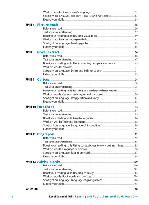 Excel Essential Skills - Reading and Vocabulary Workbook Years 7-8 ...