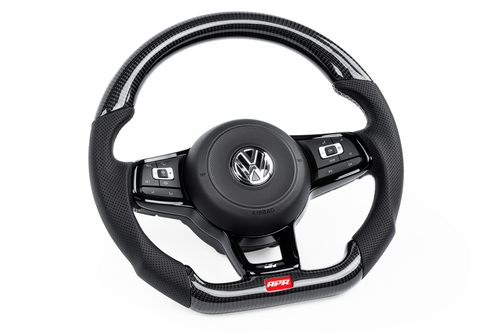 APR STEERING WHEEL - CARBON -FIBER & PERFORATED LEATHER - MK7 GOLF R SILVER (FOR USE WITH PADDLES)