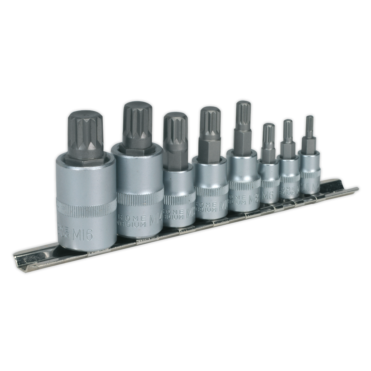 Sealey - Spline Socket Bit Set 8pc 1/4inch 3/8inch and 1/2inchSq Drive