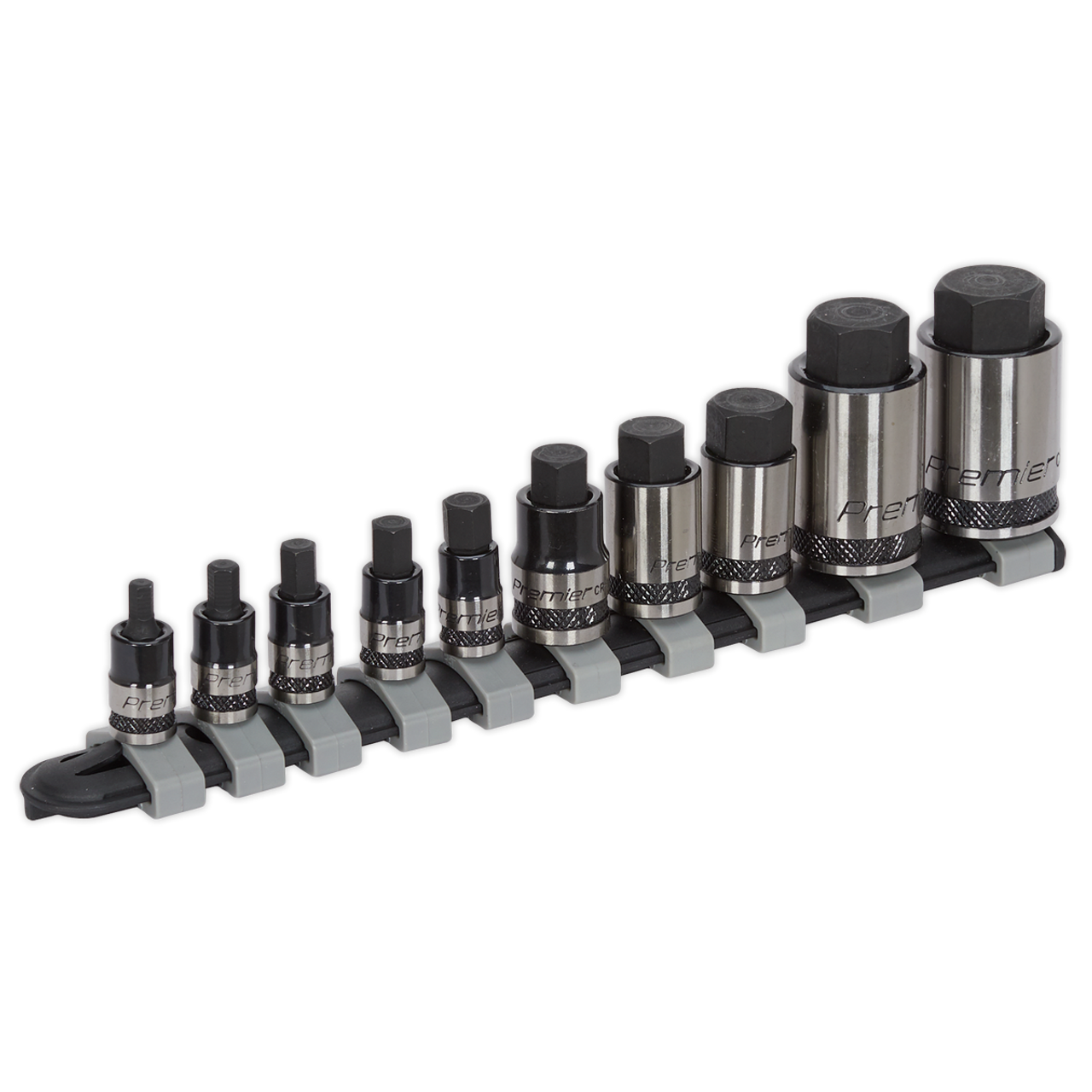 Sealey - Hex Socket Bit Set 10pc Stubby 1/4inch 3/8inch and 1/2inchSq Drive Black Set