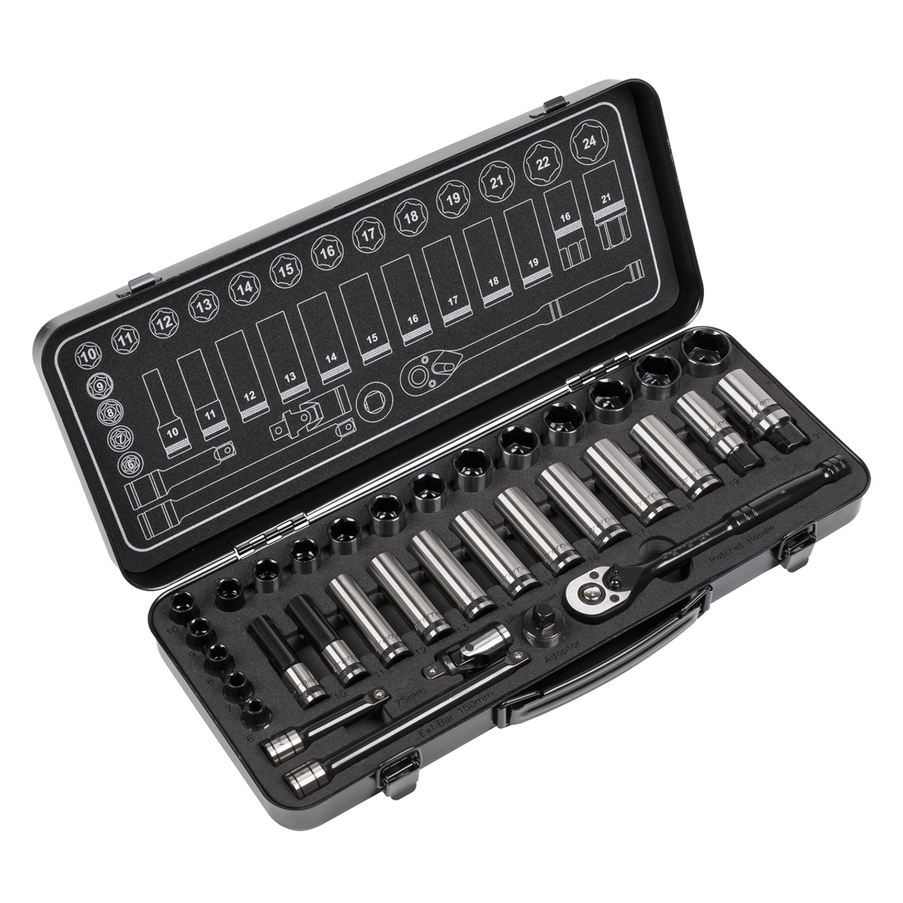 Sealey - Socket Set 34pc 3/8inchSq Drive WallDrive Metric Black Series