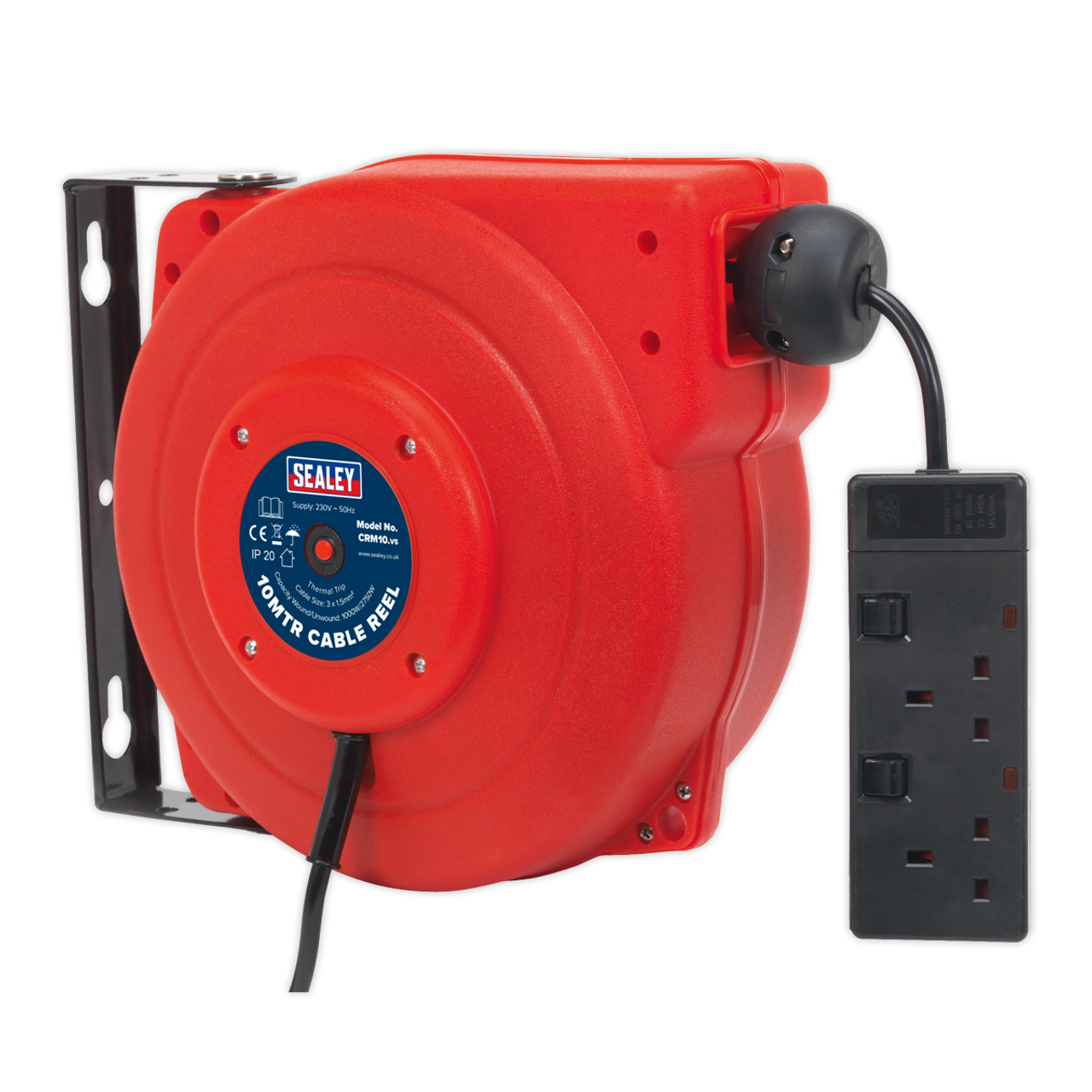 Sealey - Cable Reel System Retractable 10m 2 x 230V Socket