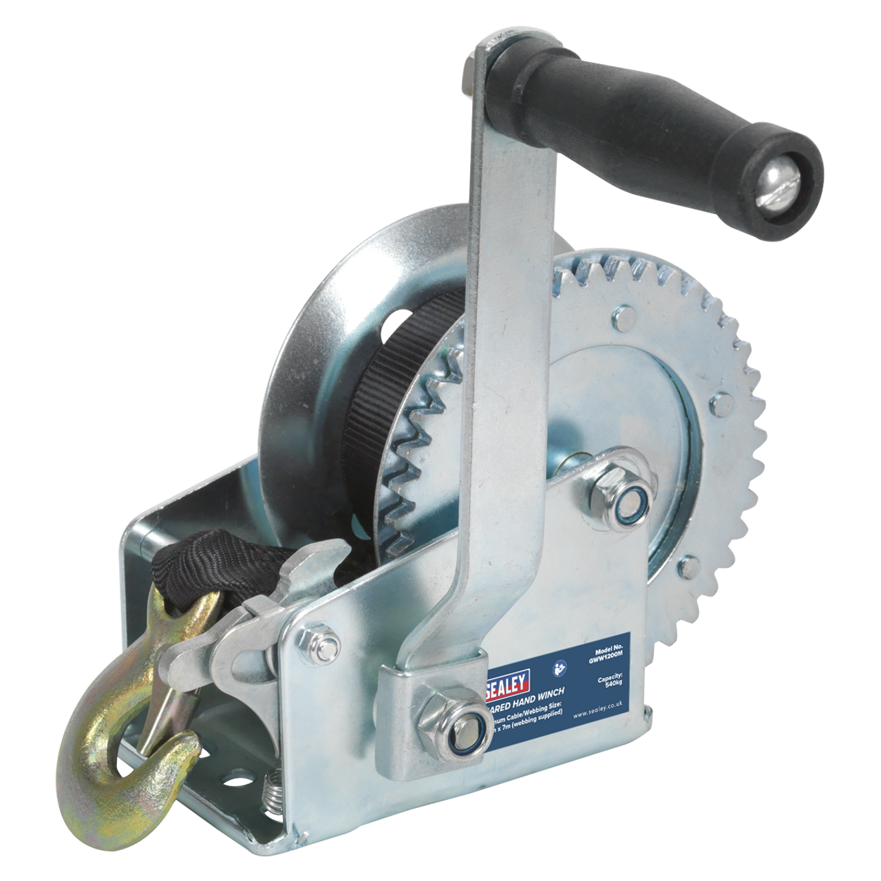 Sealey - Geared Hand Winch 540kg Capacity with Webbing Strap