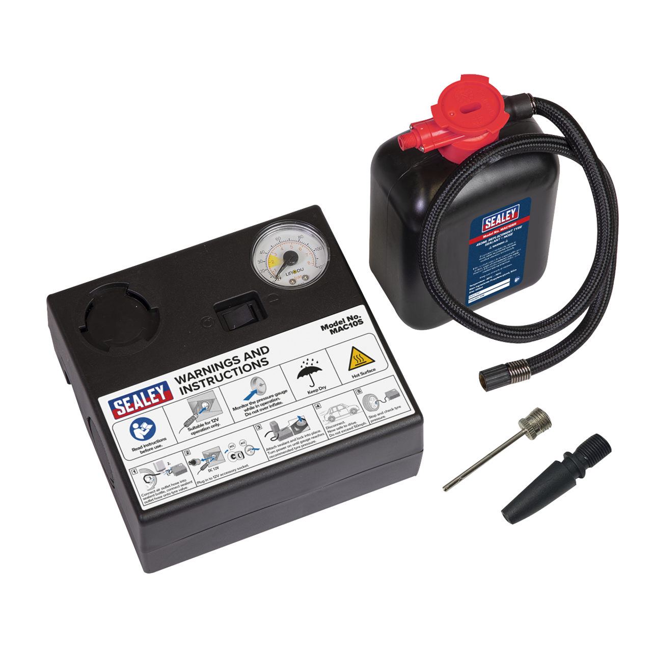 Sealey - Tyre Inflator 12V plus Emergency Puncture Sealant Kit