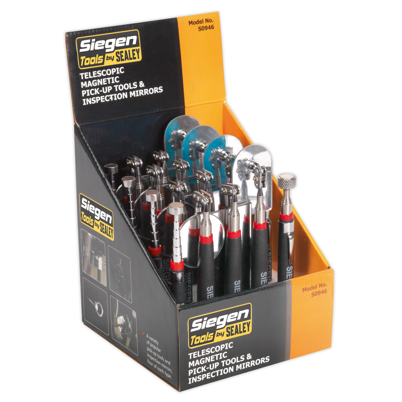 Sealey - Telescopic Magnetic Pick-Up Tools and Inspection Mirrors Display Box of 20