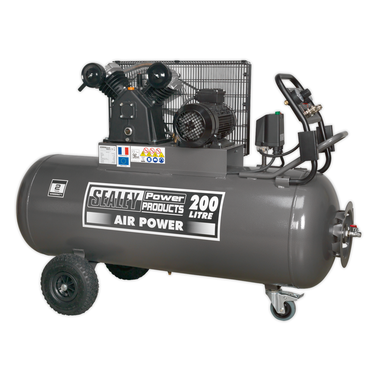 Sealey - Compressor 200L Belt Drive 3hp with Front Control Panel 415V-3ph