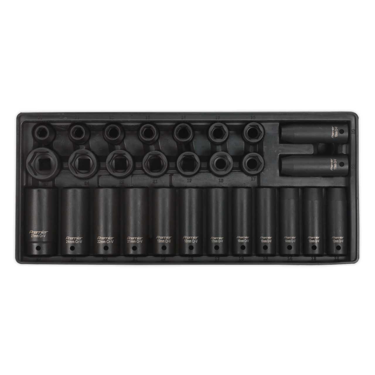 Sealey - Tool Tray with Impact Socket Set 28pc 1/2inchSq Drive Metric