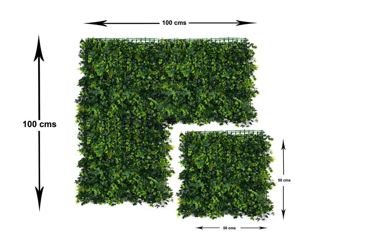 Artificial Green Wall Hedge with Mixed Leaf and Ivy Type Foliage Pack of 4