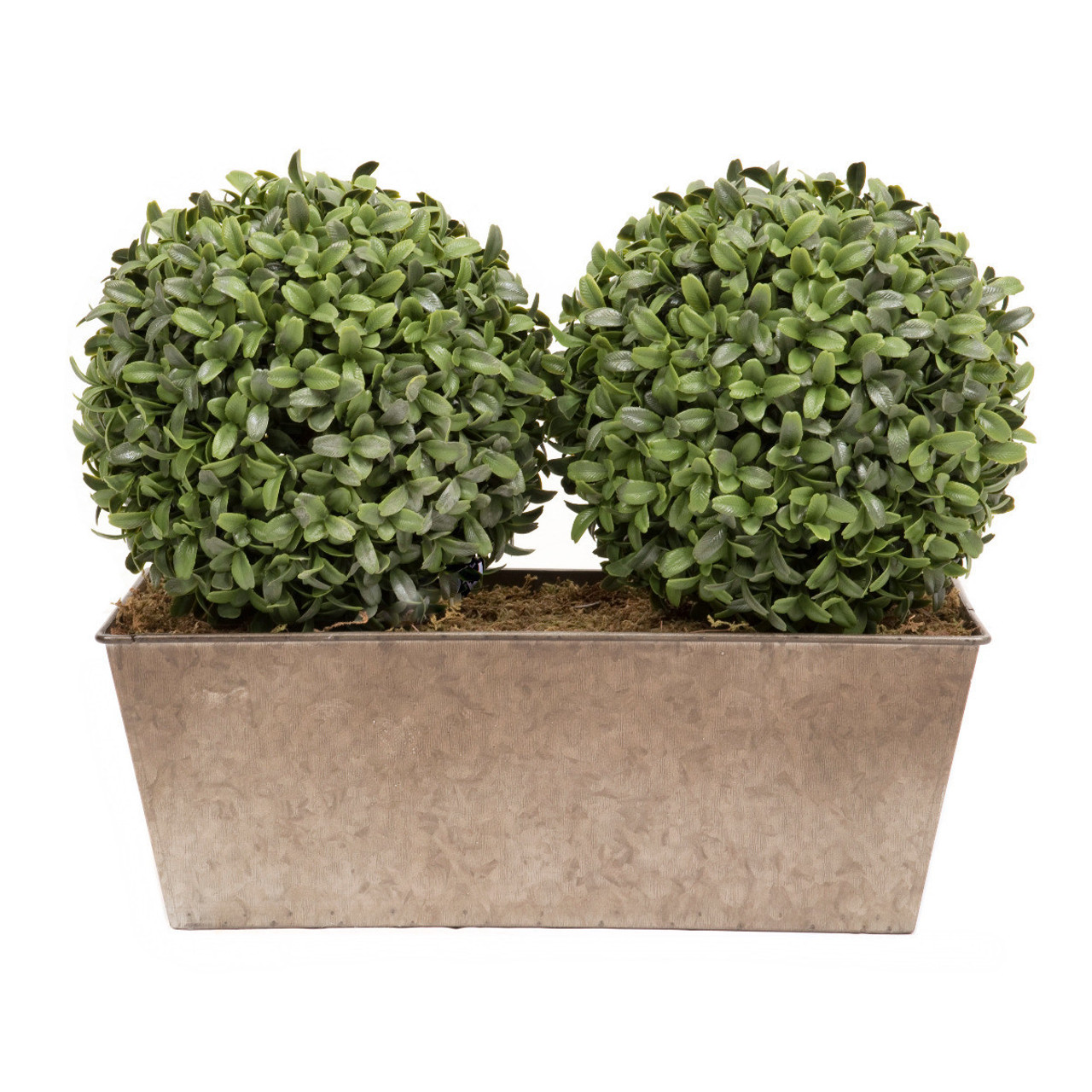 Artificial Topiary Aglaia Boxwood 35cm Window Box Tin Planter Double Ball Rustic