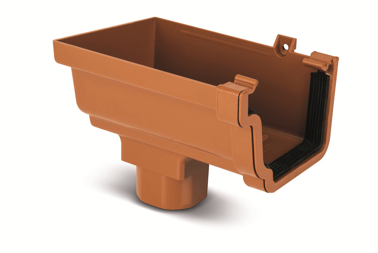 Eurocell Gutter Universal System Plus Stop End Running Outlet Left Hand Clay Brown