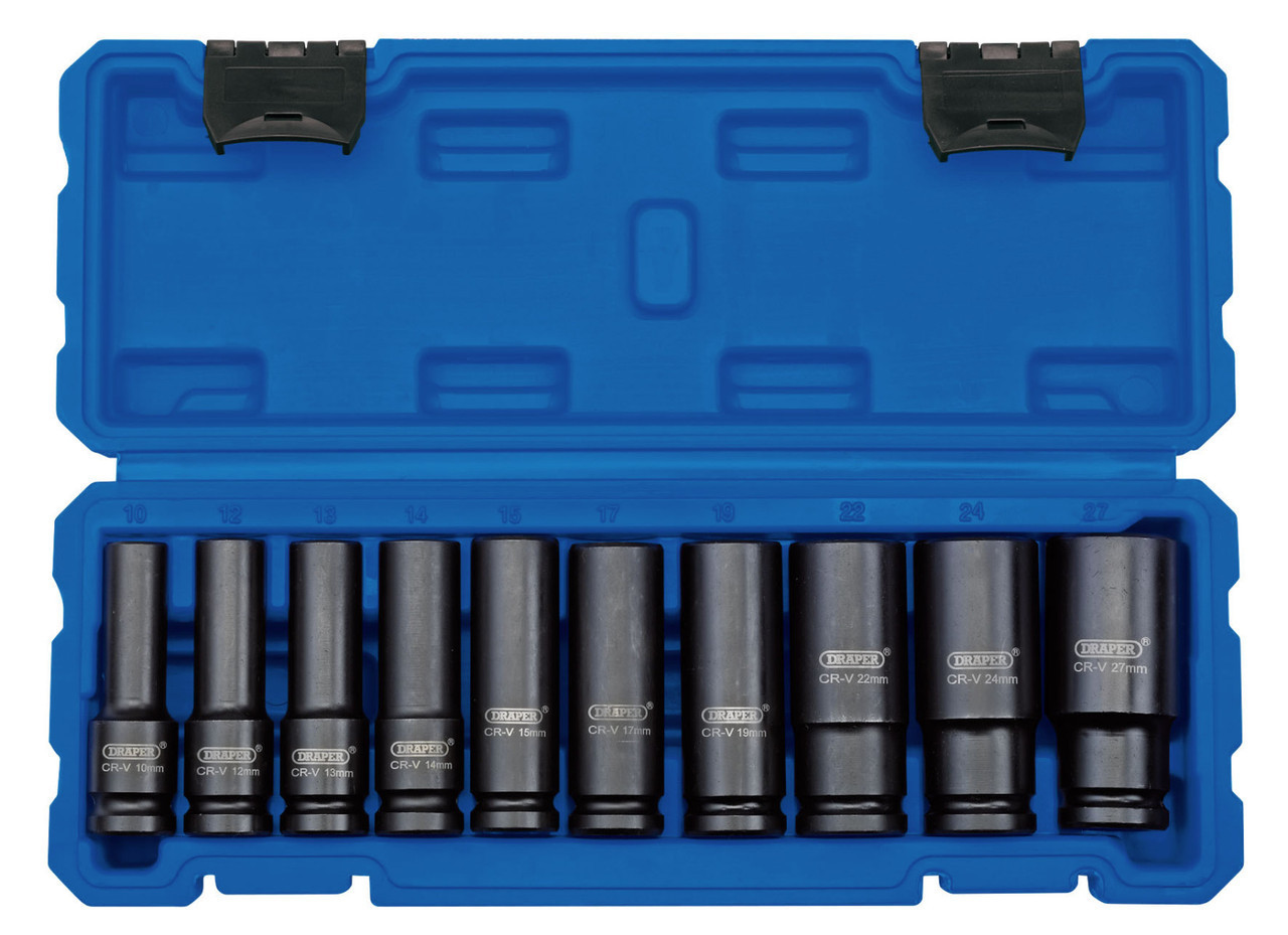 Draper - 1/2inch Sq. Dr. Metric Deep Impact Socket Set (10 Piece)