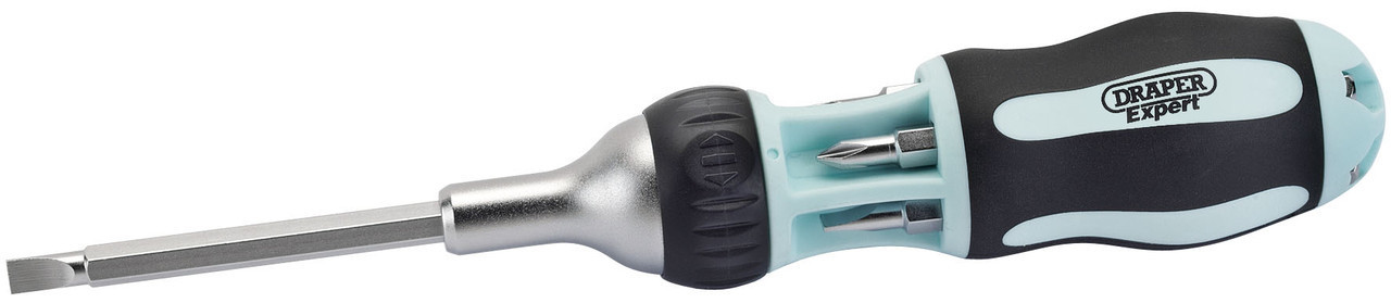 Draper - Soft Grip 7 in 1 Ratcheting Screwdriver and Bit Set