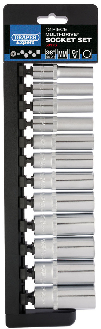 Draper - 3/8inch Sq. Dr. Multi-Drive Deep Socket Set 12 Piece