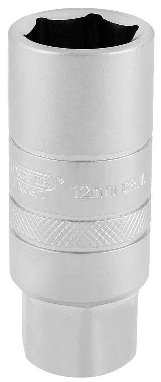 Draper - 3/8inch Sq. Dr. 12mm Thread 6 Point Satin Chrome Spark Plug Socket 18mm Socket