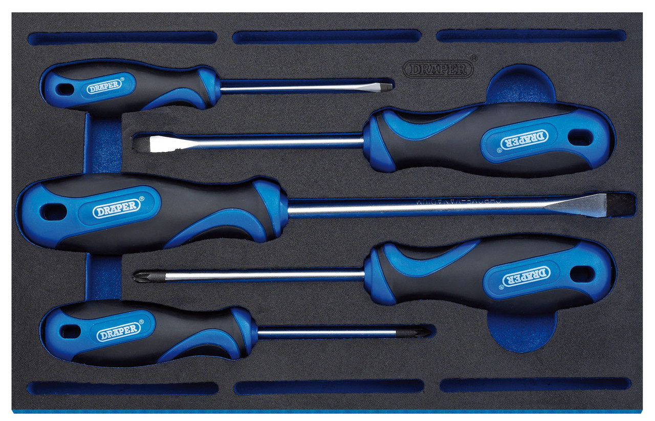 Draper - Soft Grip Screwdriver Set in 1/4 Drawer EVA Insert Tray 5 Piece