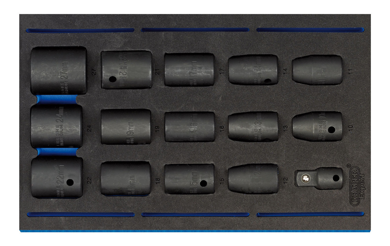 Draper - 1/2inch Sq. Dr. Impact Socket Set in 1/4 Drawer EVA Insert Tray (15 Piece)