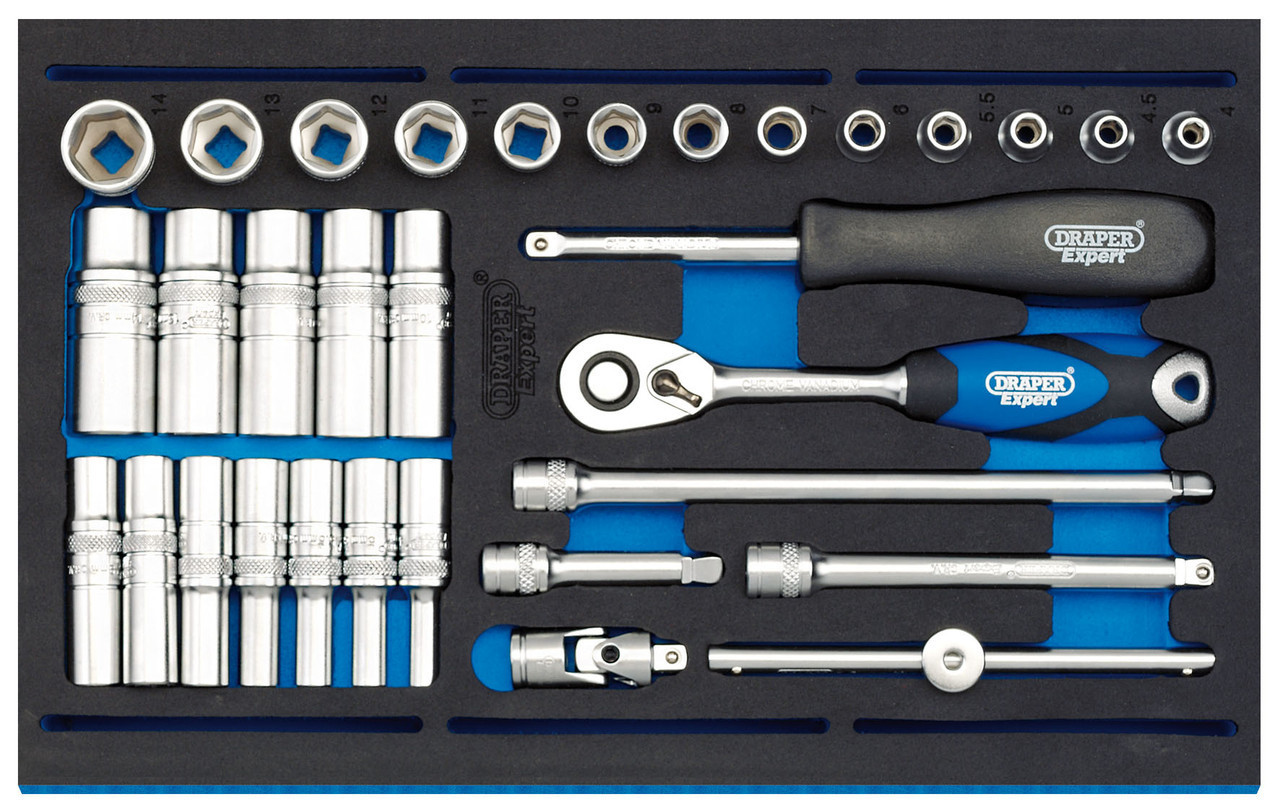 Draper - 1/4inch Socket Set in 1/4 Drawer EVA Insert Tray (32 Piece)