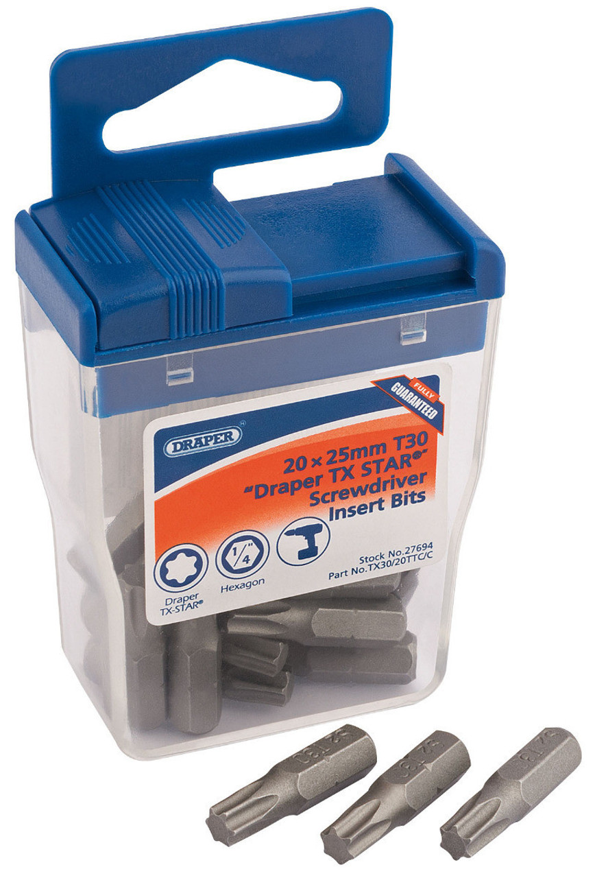 Draper - 20 x Draper - TX-STAR 25mm Long Insert Bits in Plastic Storage Case