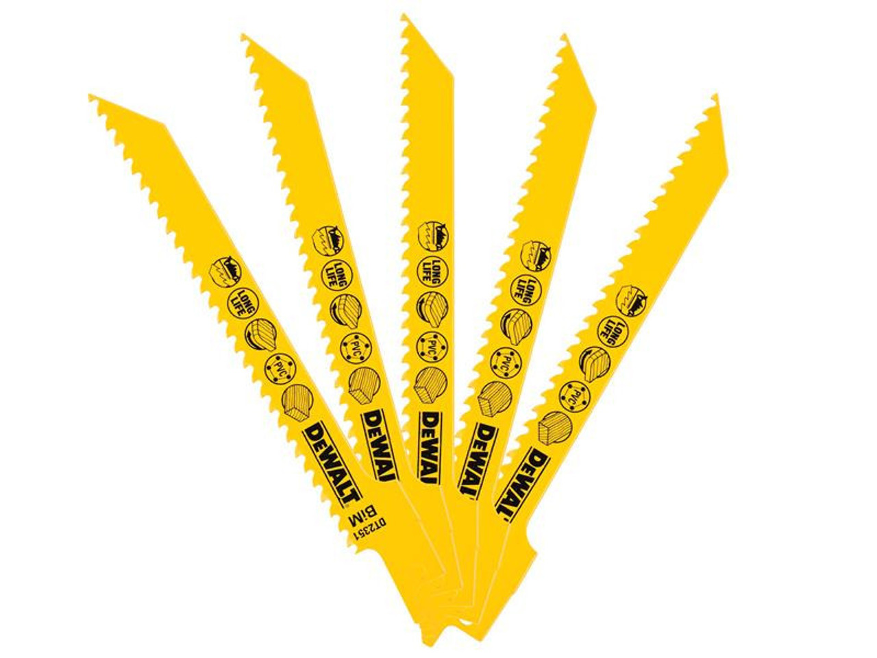 DeWALT Bi-Metal Reciprocating Blade for Wood, Fine Fast Cuts 152mm x 6 TPI (Pack 5)