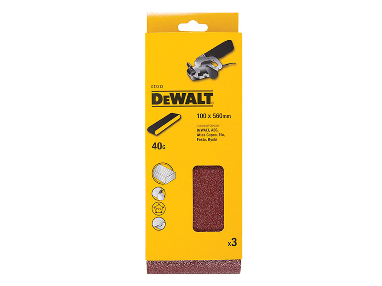 DeWALT Sanding Belt 560 x 100mm 40G Pack of 3