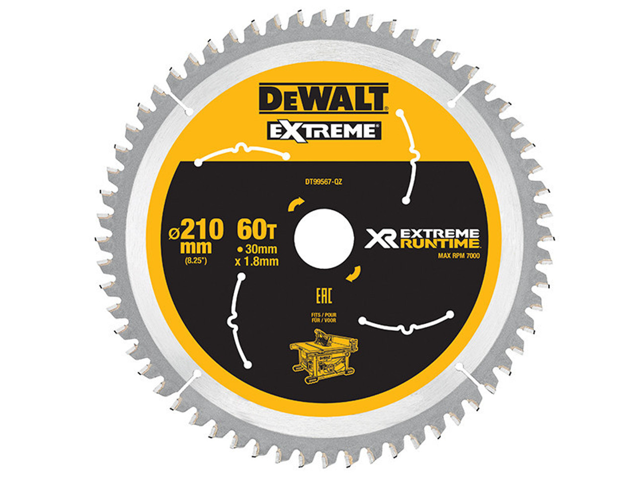 DeWALT XR FlexVolt Table Saw Blade 210 x 30mm x 60T
