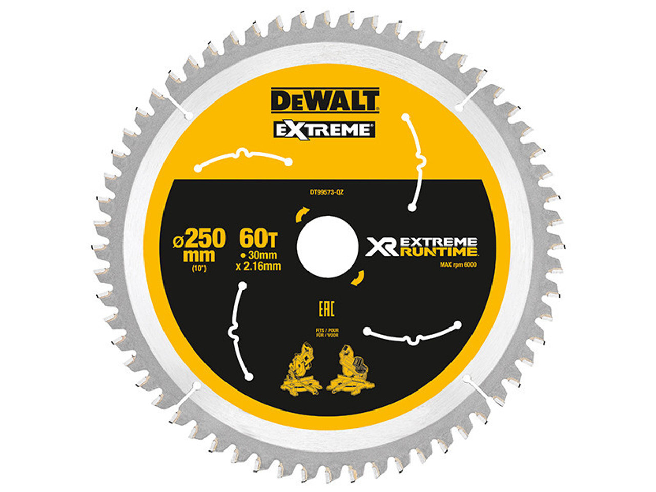 DeWALT Extreme Runtime FlexVolt Mitre Saw Blade 250 x 30mm x 60T