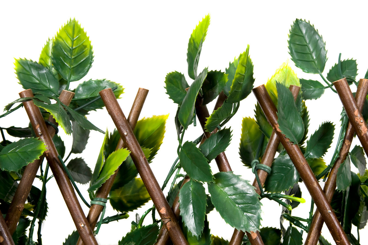 Artificial Willow Trellis Fence with Green Leaf Foliage and White Flowers 1m x 2m