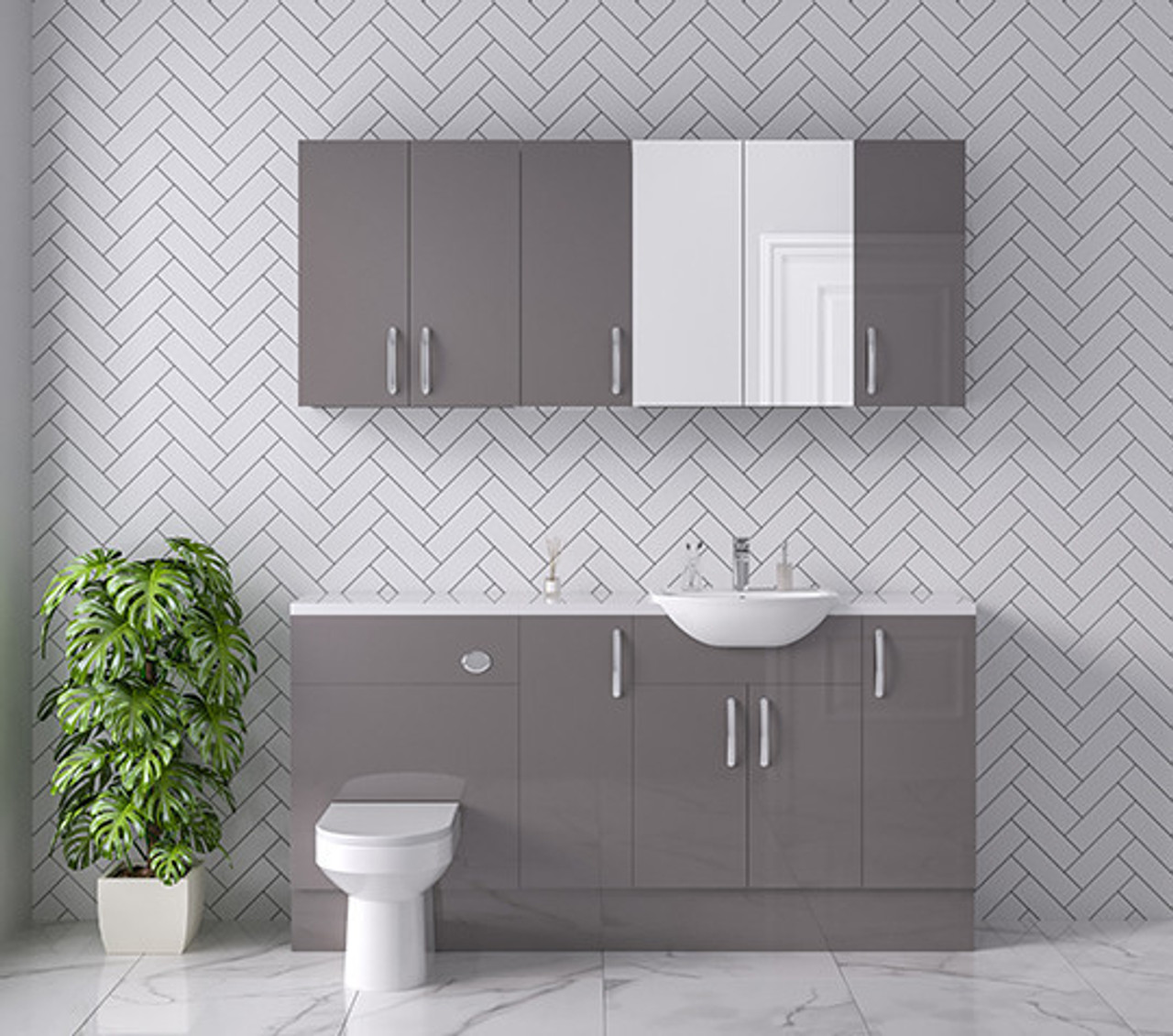 Connect G/G 1600mm Pack Basin WC 2 Cup Wall plus Tall Cupboard