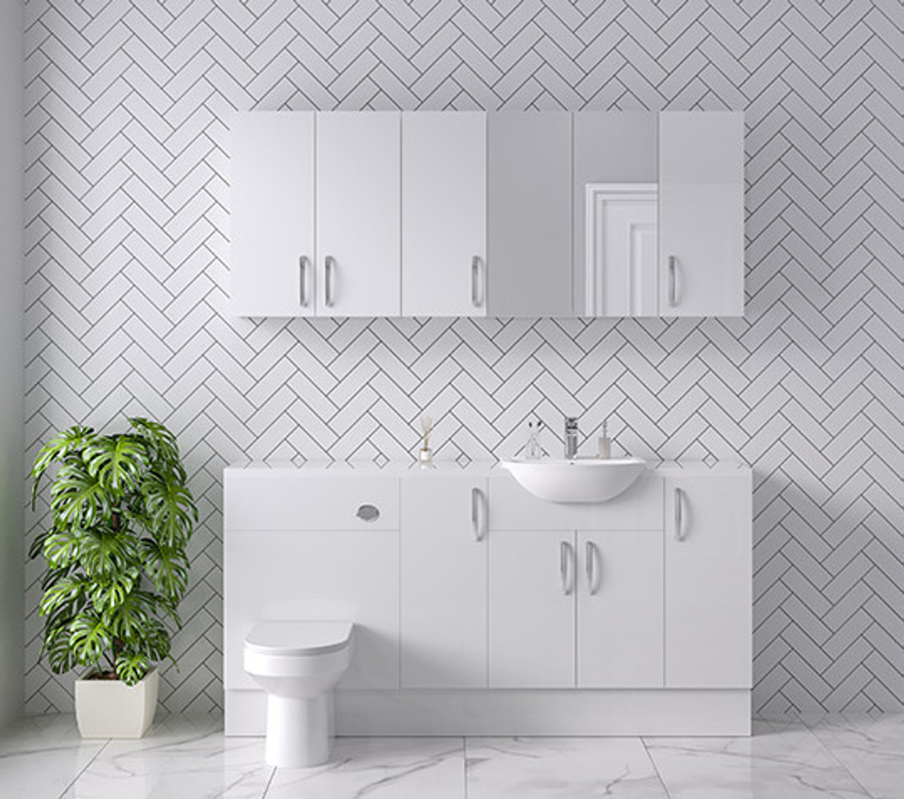 Connect G/W 1700mm Pack Basin WC 2 Cup Wall plus Tall Cupboard