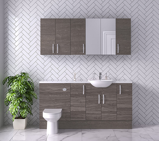 Connect N/Wd 1500mm Pack Basin WC 1 Cup Wall plus Tall Cupboard