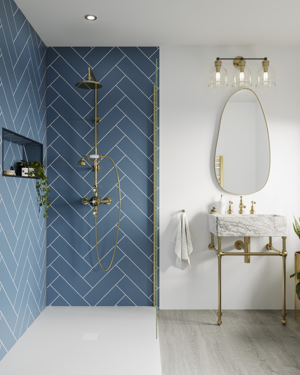 Multipanel Herringbone Tile Collection Misty Blue
