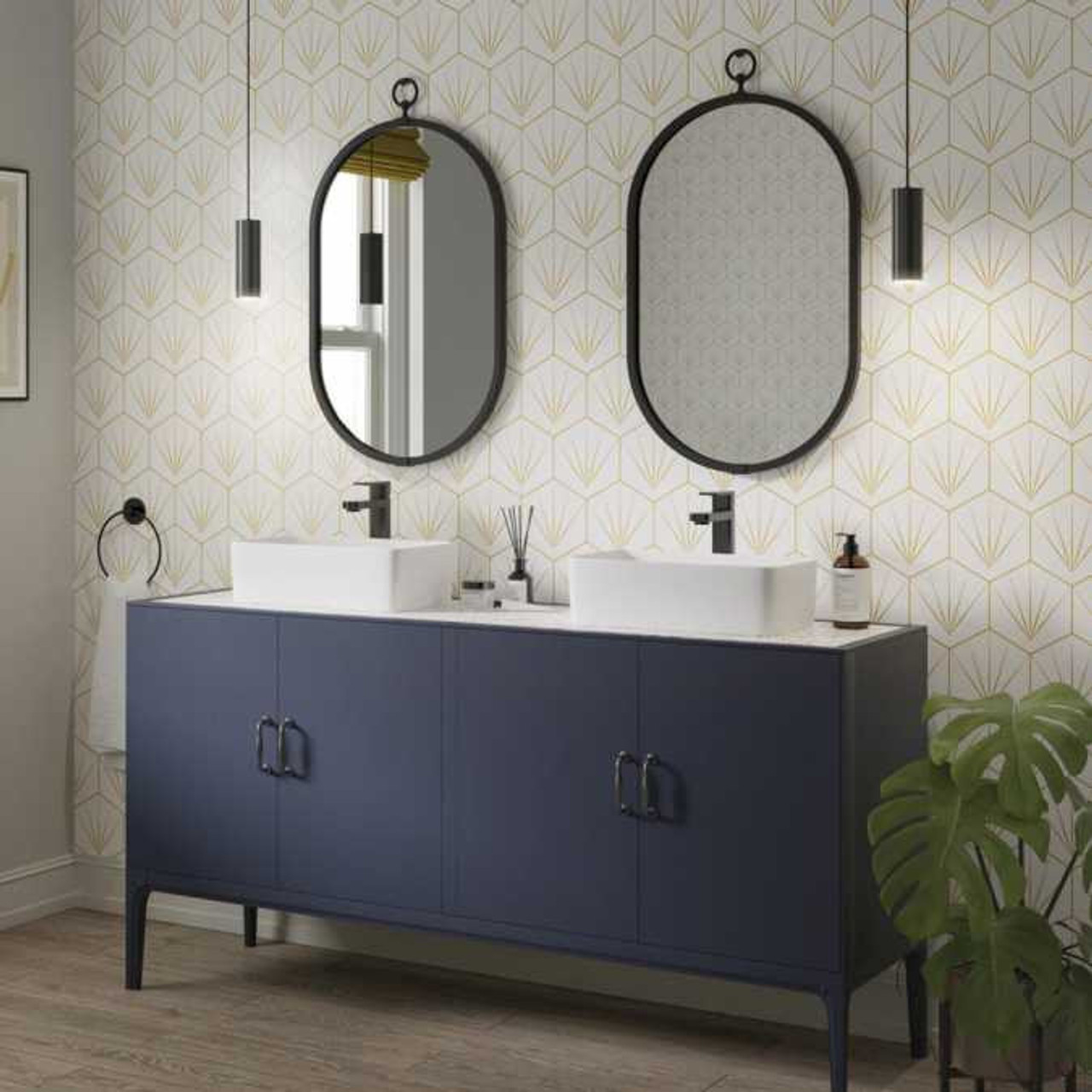Showerwall Acrylic Panels - Patterns - Deco Tile White Mustard SCA41