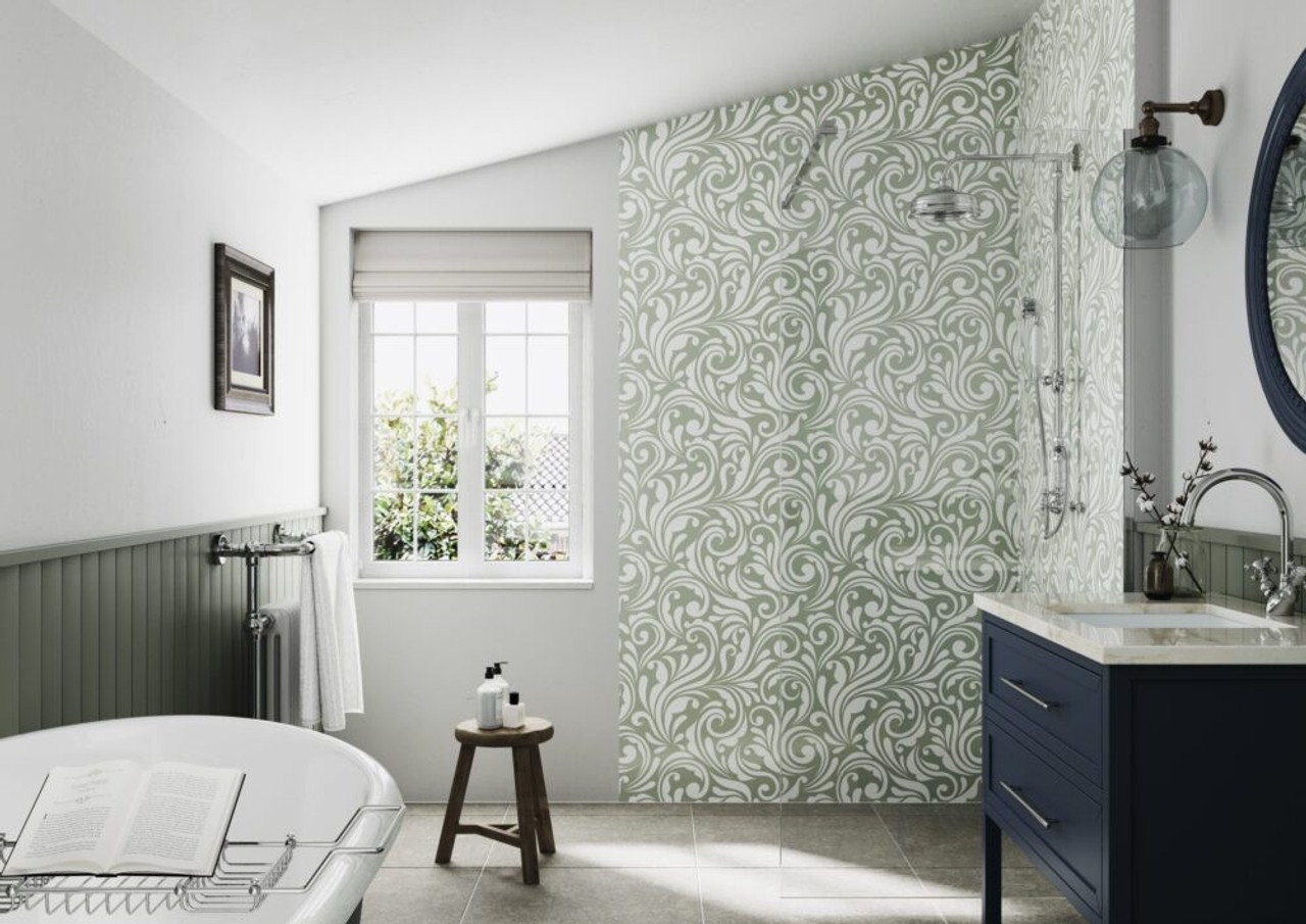 Showerwall Acrylic Panels - Patterns - Victorian Floral Sage SCA35