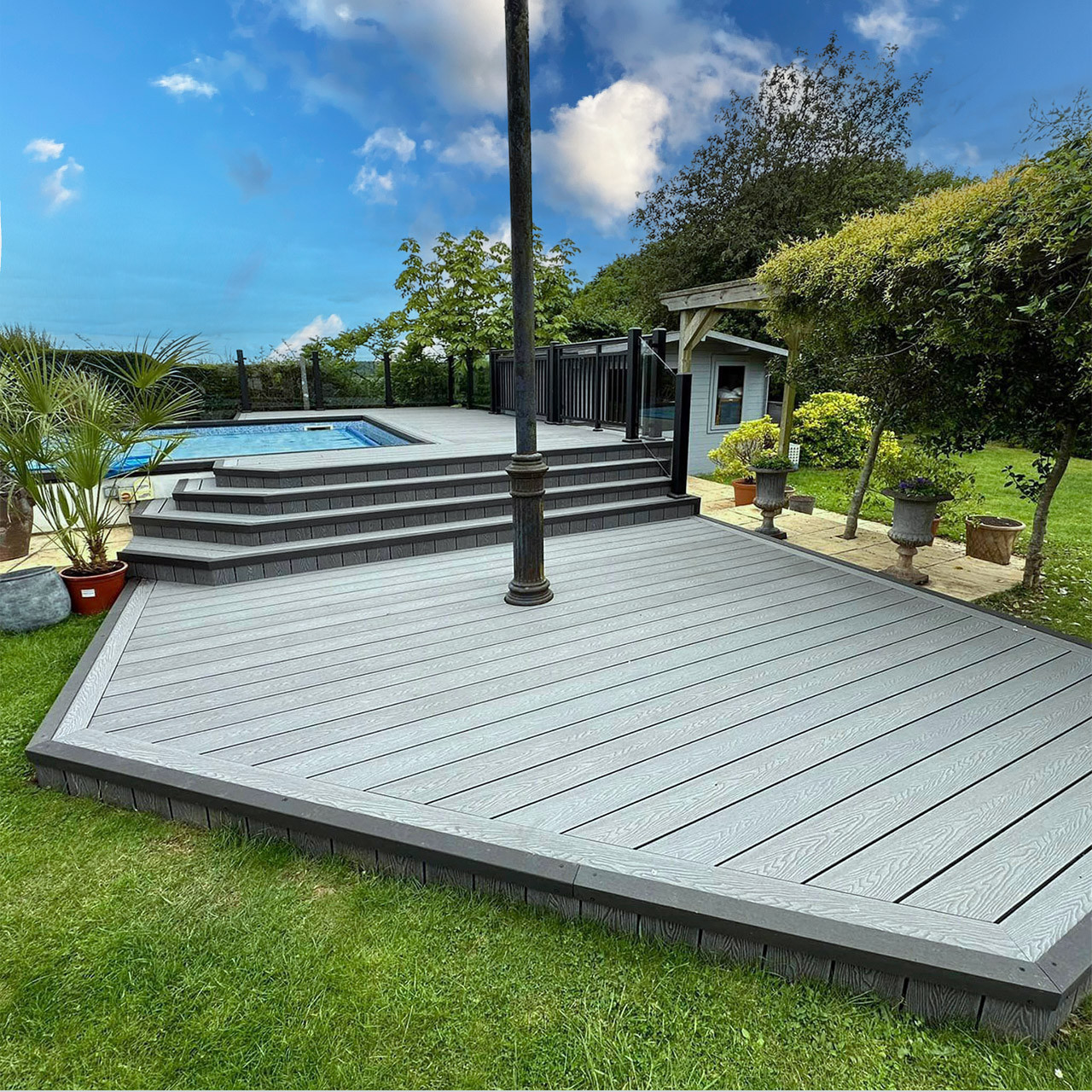Woodgrain Effect Reversible Composite Decking Board Pool Area