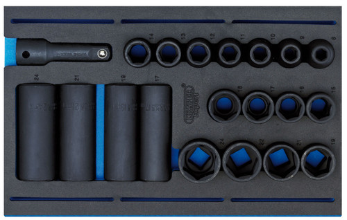 Draper - 1/2inch Sq. Dr. Impact Socket Set in 1/4 Drawer EVA Insert Tray (20 Piece)
