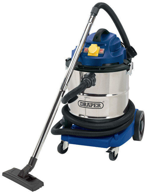 Draper - 50L 110V Wet and Dry Vacuum Cleaner with Stainless Steel Tank and 110V Power Tool Socket 1500W