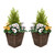 2 x Artificial Rattan Patio Planters with Yellow and White Pansies Cedar Conifer