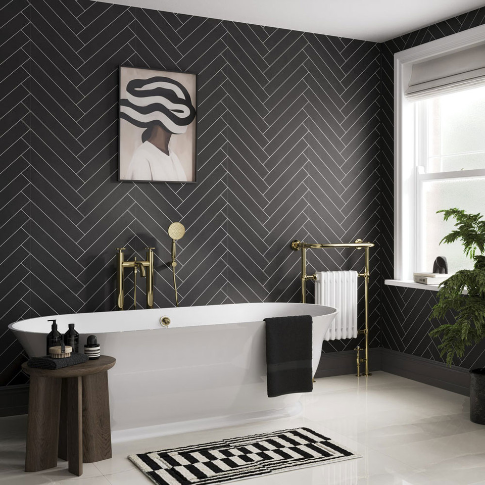 Showerwall - The Tile Collection - Black Velvet Herringbone