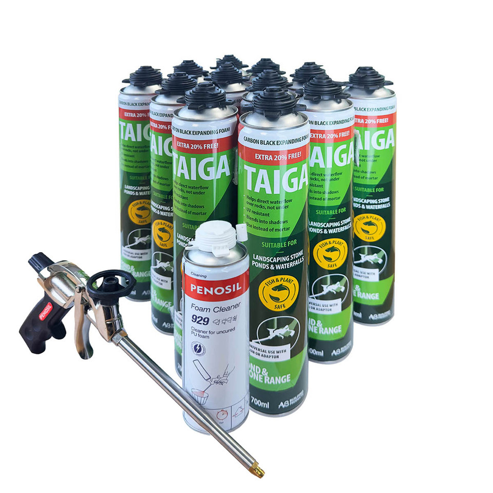 12 Cans of Taiga 700ml, 1 Penosil C1 Foam Applicator Gun and 1 Can of Foam-Gun Cleaner - Bundle