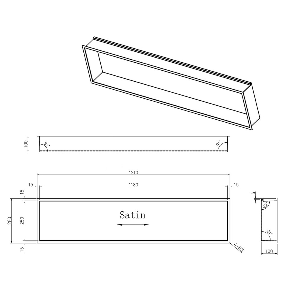 Shower Niche Brushed Satin Measurements