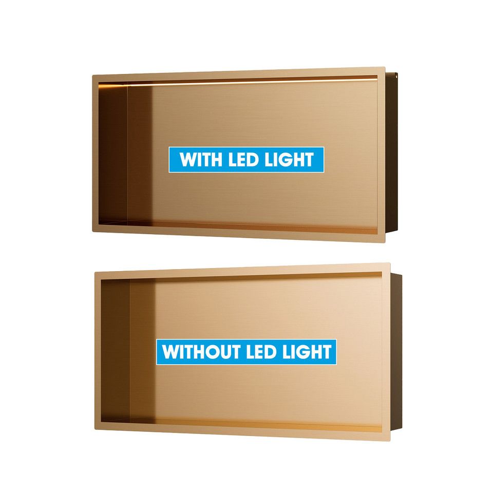 Rose Gold shower niche with LED lighting