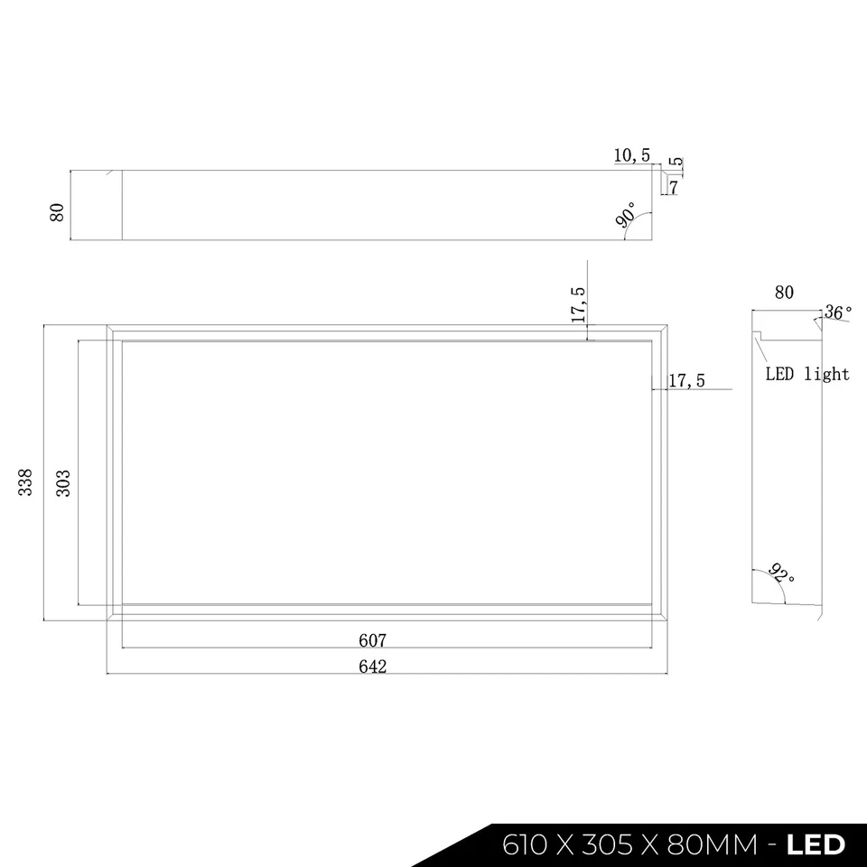 Thermopanel Stainless Steel Shower Niche with Optional LED - Matte Black (80mm Depth)