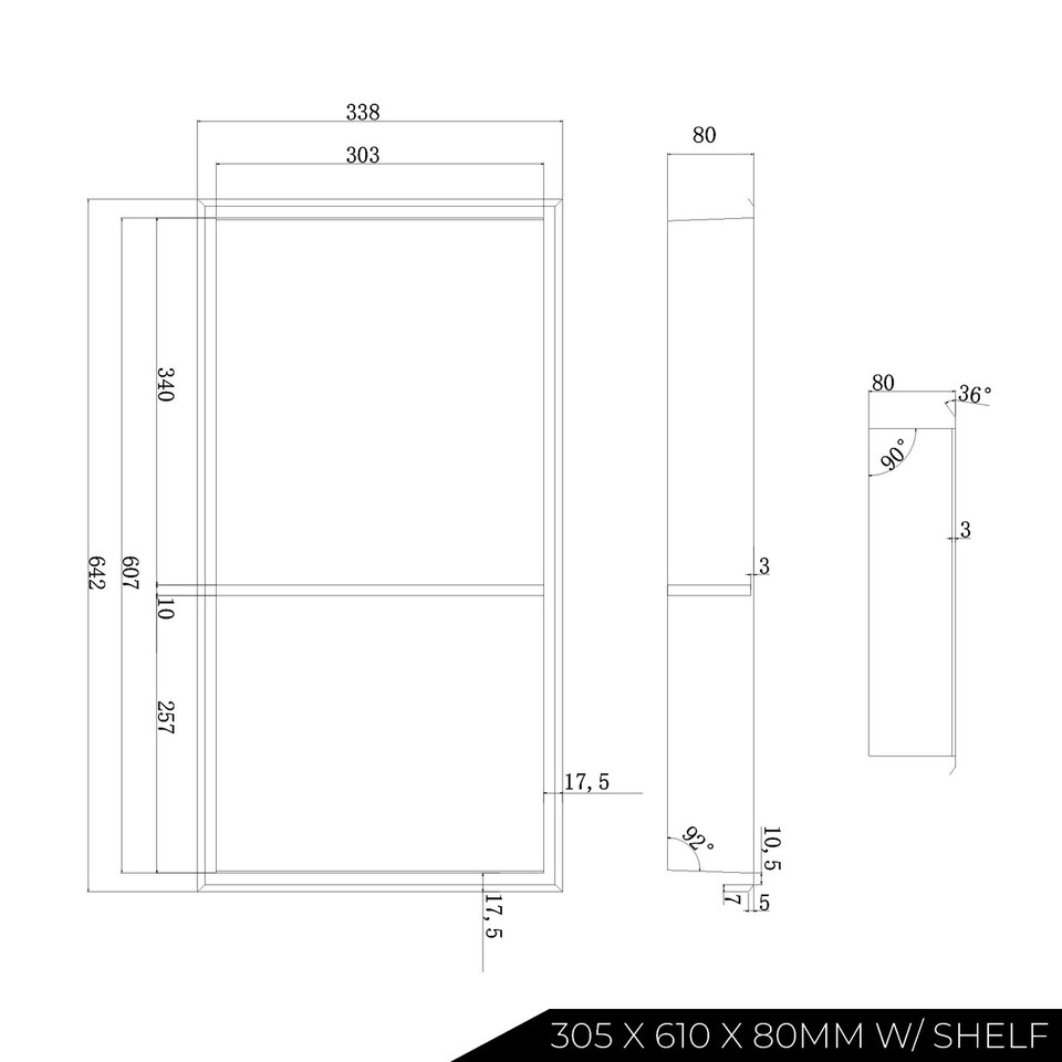 Thermopanel Stainless Steel Shower Niche with Optional LED - White (80mm Depth)