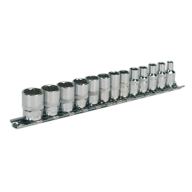 Sealey - Socket Set 13pc 1/4inchSq Drive 12pt WallDrive Metric