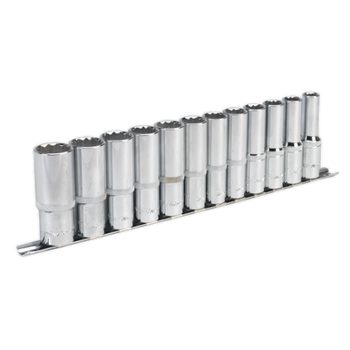 Sealey - Socket Set 12pc 1/2inchSq Drive 12pt Deep WallDrive Metric